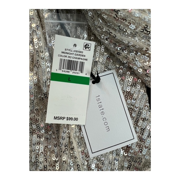 🆕 ✨ NWT 1.STATE Midnight Garden Sequin Bell Sleeve Blouse | Women’s Sz L - Picture 8 of 10